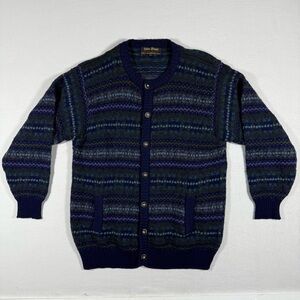 vintage wool cardigan multi color striped sweater Loden-Plankt